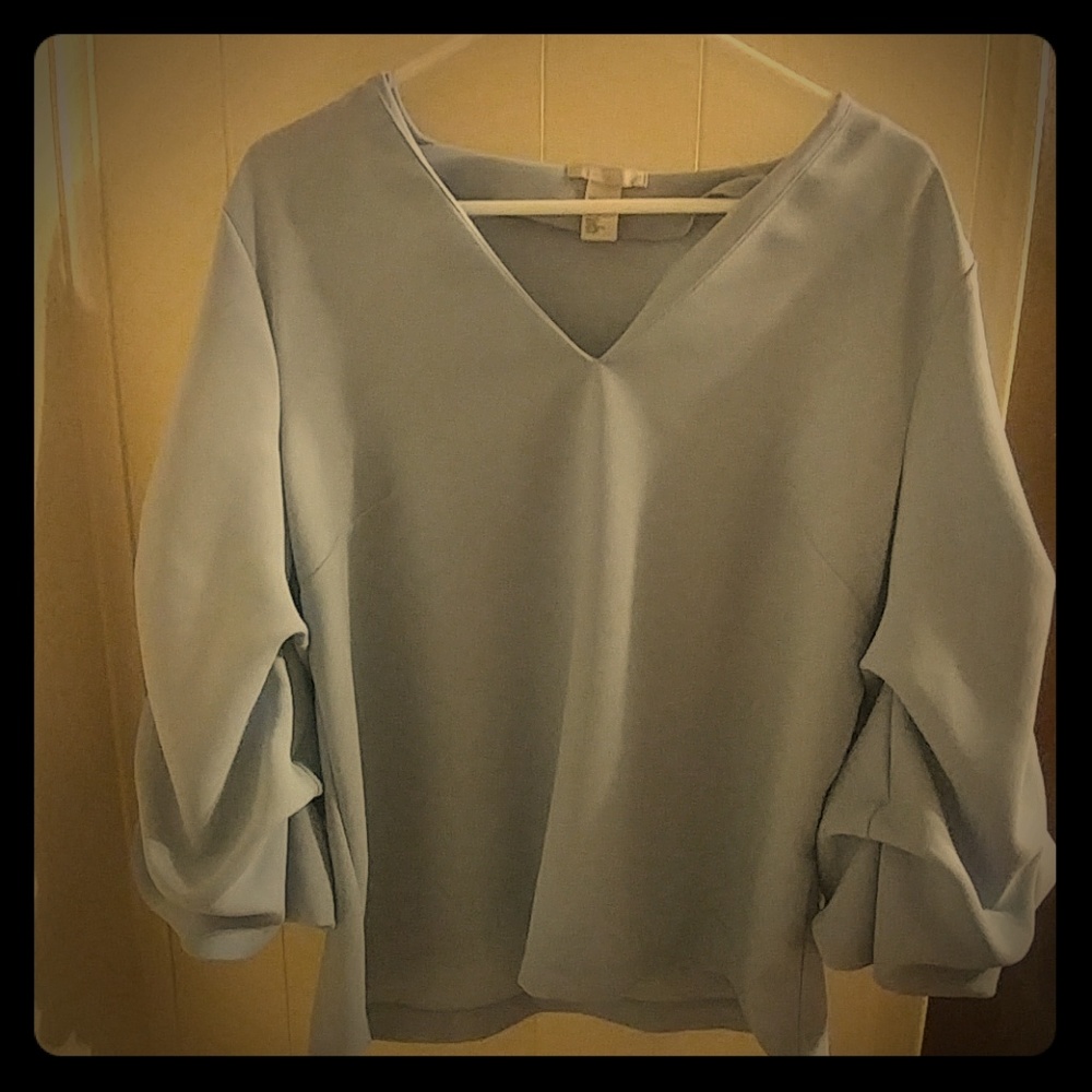 H&M Light Blue Ruffed Casual Top